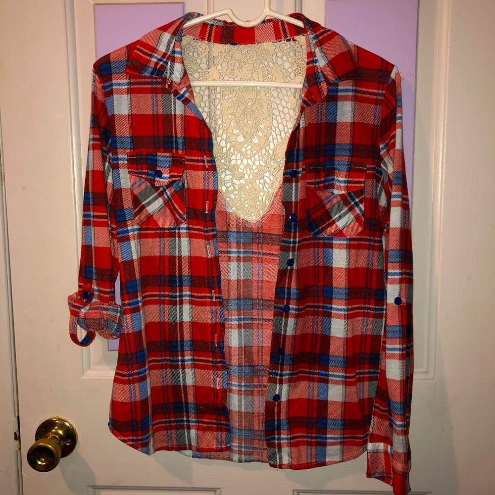 Red, white, blue and lace flannel.